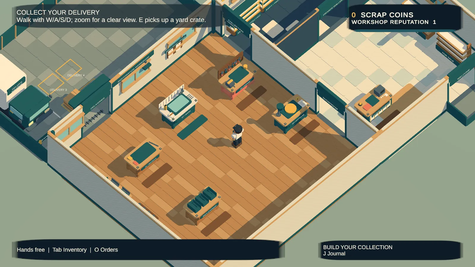 The workshop with stations, a yard and a showroom