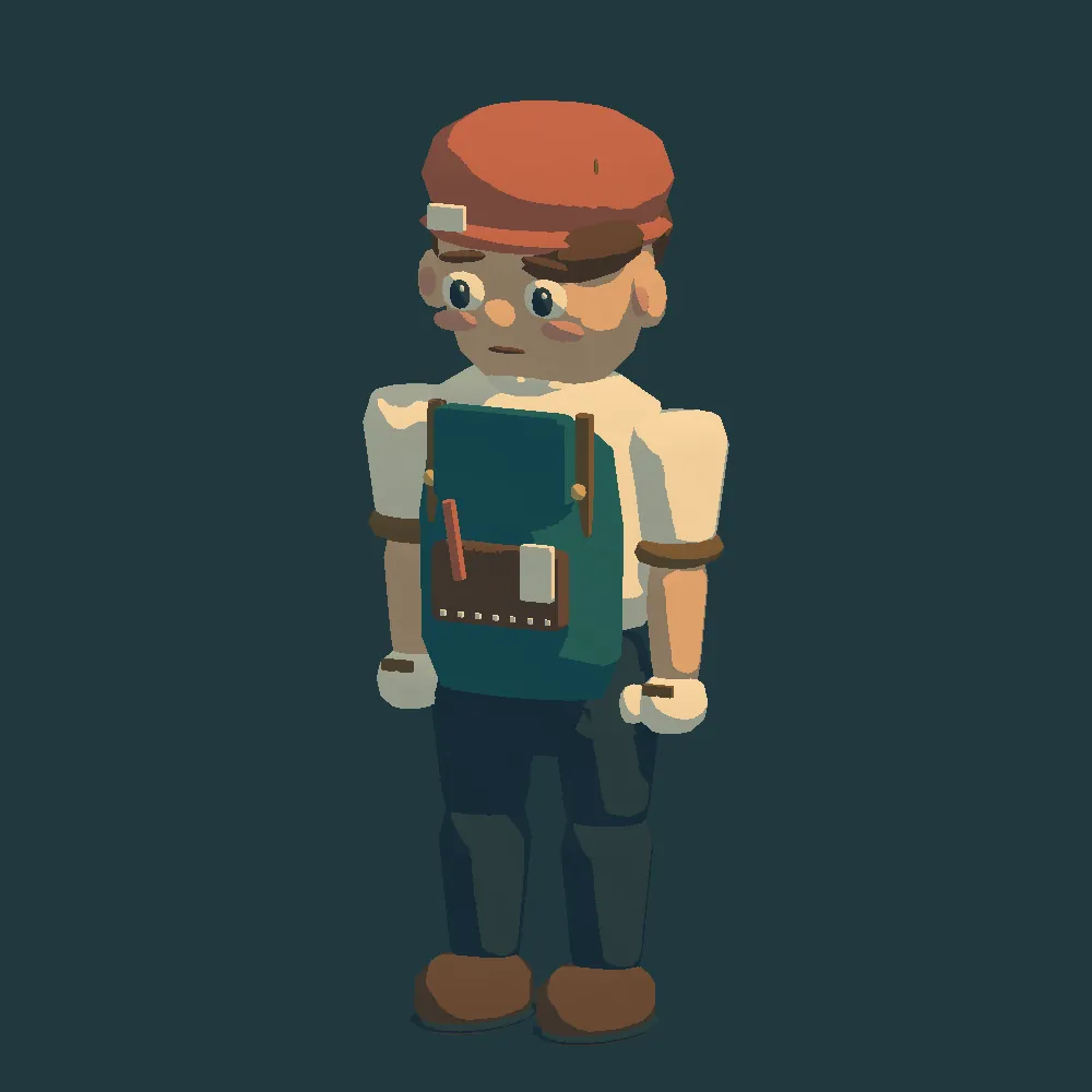After: The worker before and after: a blocky figure and a rounder figure with a cap and apron